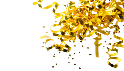 Golden, shiny, curled ribbons cascading from the right side of a black background