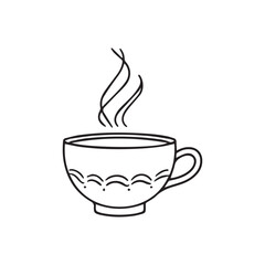 Hot Tea Cup Line Art Vector Illustration