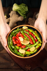 Traditional Chinese Green Beans and Red Pepper Stir-Fry Dish