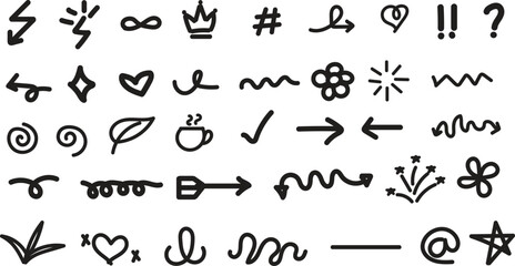 Simple Hand-Drawn Vector Doodles – Arrows, Flowers, Stars, Scribbles.