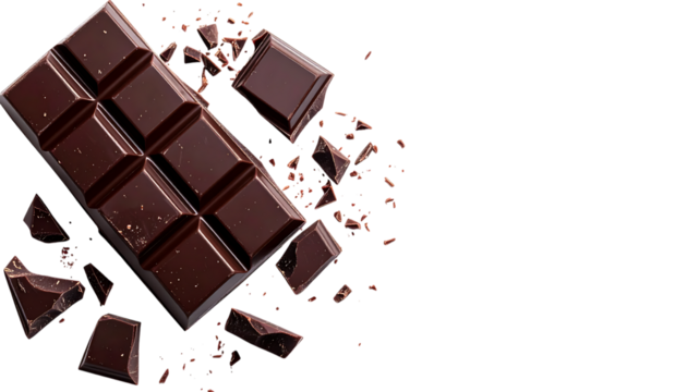 濃厚なダークチョコレートが砕けた質感｜背景なし・透過PNG・コピースペース
