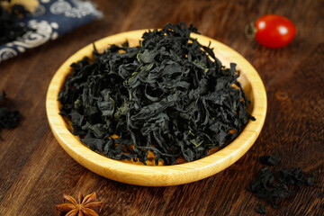 Dried Korean Seaweed in Wooden Bowl - Healthy Diet Food