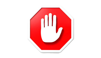 Obraz premium Red octagonal sign featuring a white hand signal for stop on a stark black background