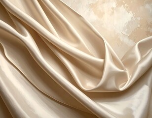 Obraz premium Draped ivory satin fabric with gentle folds, subtly textured backdrop, warm light