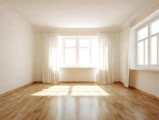 Obraz premium Simple minimalist room oak floor ivory wall peaceful design ready space