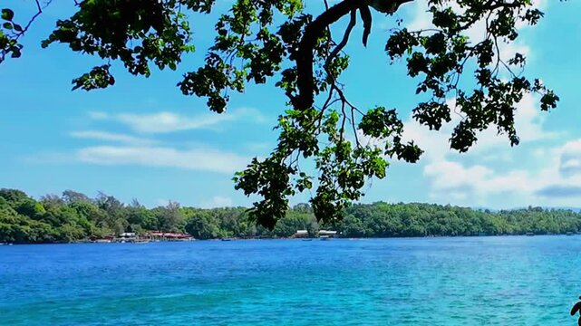 Tropical blue sea view from a seaside bungalow in Sabang, Aceh
