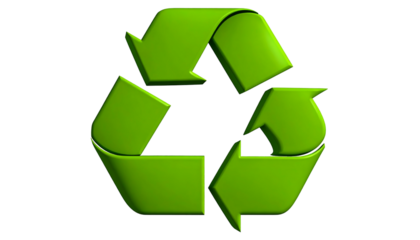 A bright green three-arrowed recycling symbol with a slight 3D effect, isolated on black