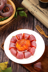 Gongcheng Persimmon Heart Cake with Fresh Fruit, Guangxi China