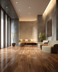Obraz premium Modern clean hall interior warm wood floor muted wall elegant mood