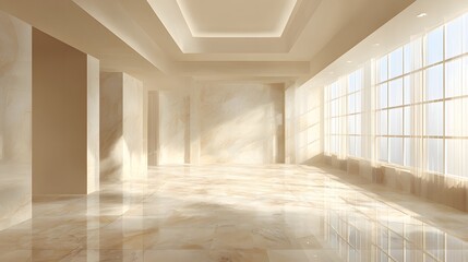 Obraz premium Minimal hall warm floor beige tone wall soft brightness wide openness