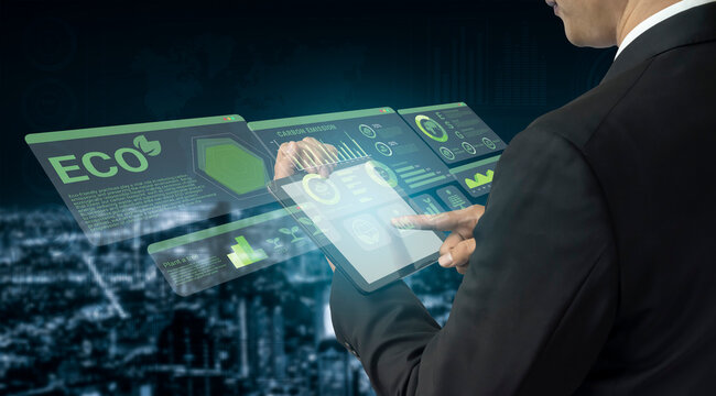 ESG and environmental data dashboard with charts, graphs, and sustainability statistics for eco-friendly strategy Parse