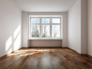 Fototapeta premium Clean room interior perfect for furniture staging wooden floor blank wall