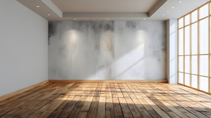 Obraz premium Modern interior neutral warm space wooden floor blank wall with clarity