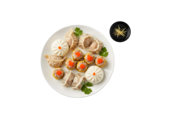 Pork and shrimp dim sum. Set against a white background


