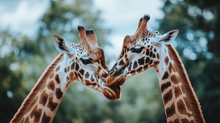 Giraffes in summer habitat, group of giraffa camelopardalis reticulata grazing in natural wildlife setting