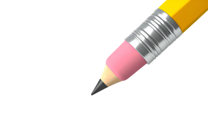 Close-up of a yellow pencil with a pink eraser, partially sharpened, on a black background