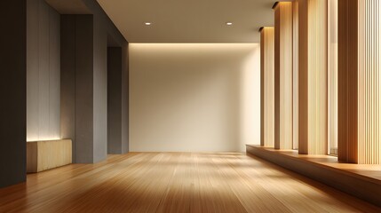 Quiet designer room warm endless wooden floor seamless warm wall