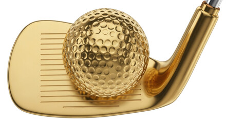 Golden golf club and ball transparent background cutout png