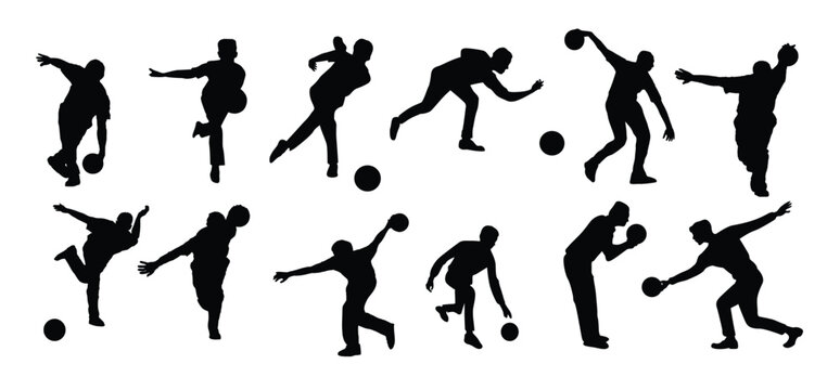bowling sport player silhouette collection - Powered by Adobe