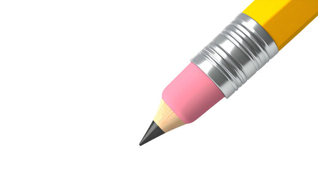 Close-up of a yellow pencil with a pink eraser, partially sharpened, on a black background - Powered by Adobe