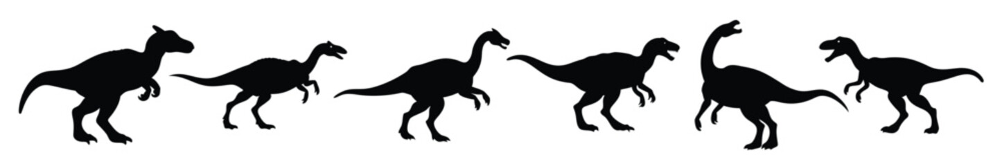 Black Silhouette Dinosaur Icons Set - Prehistoric Creatures Vector Illustration © Nyma