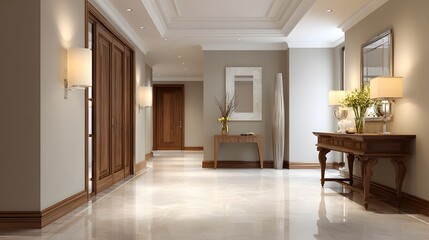 Obraz premium Warm interior hall polished wood base neutral wall clean realistic look