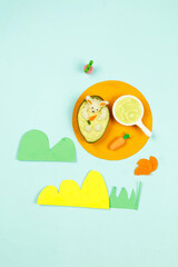 Creative Baby Food Art - Avocado Bunny with Supplements Flat Lay