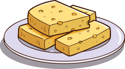 Vector illustration of a plate of cheddar cheese.