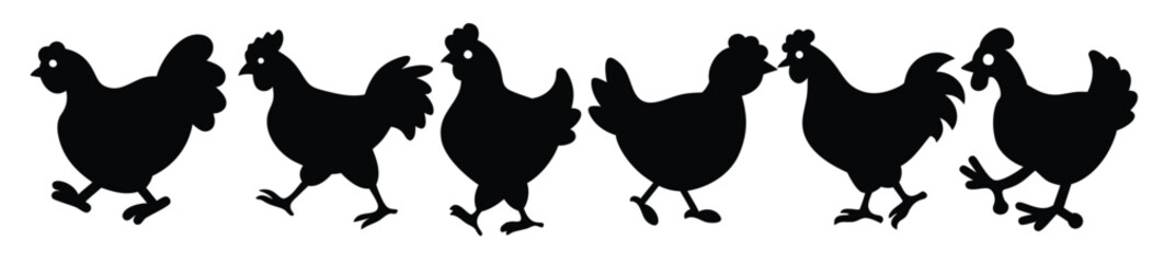 Chicken Silhouette Vector Set - Rooster & Hen Clipart for Farm Designs