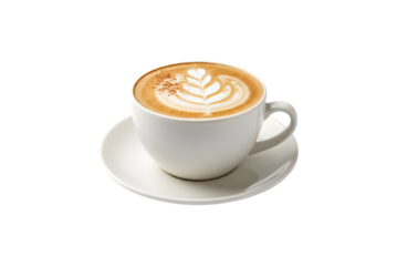 Cappuccino made with soy milk on a plain white background