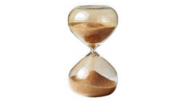 Glitter hourglass timer isolated on transparent background