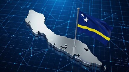 Curaçao Map with Flag on Abstract Digital Background