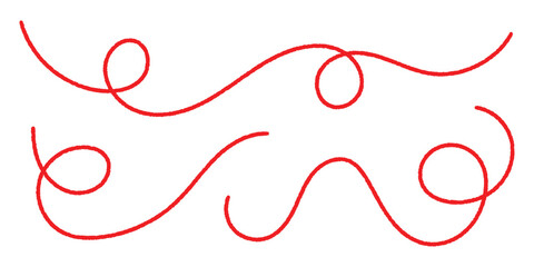 A looping red thread line representing stitching movement, ideal for tailoring themes, sewing blogs, needlework banners, and craft-related design materials.