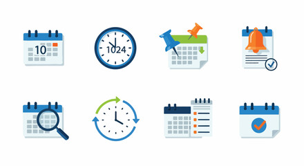 Calendar and clock icons set for planning and scheduling