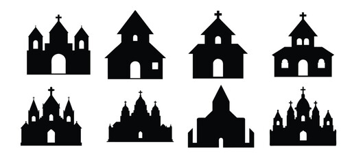 Obraz premium Church Silhouettes. Christian Cathedral Vector Icons