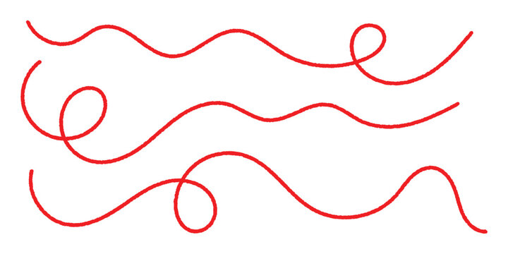 Red thread line used as a decorative flourish in textile layouts, packaging designs, stitching visuals, and artistic handmade-style compositions.