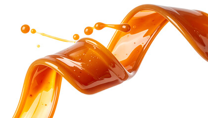 艶やかに流れるキャラメルリボンの甘い質感表現｜背景なし・透過PNG・コピースペース