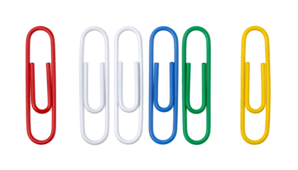 Six colorful paperclips in a row, arranged against a black background