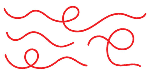 Red thread forming soft waves and loops, ideal for textile-themed designs, craft projects, sewing illustrations, handmade branding, and creative decorative dividers. Vector illustration. EPS 10