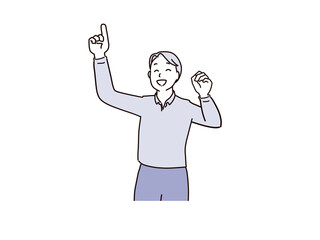 笑顔で指差し、若い男性