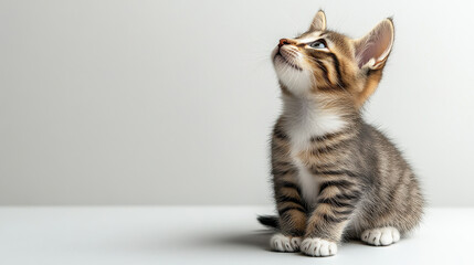 Adorable Tabby Kitten Curiously Looking Up with Bright Eyes