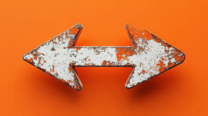 Vintage Arrow Sign on Orange Background with Worn Texture and Paint