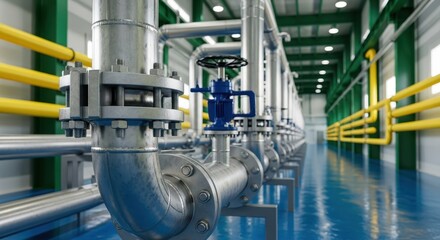 Industrial Pipeline System with Valves Inside a Building