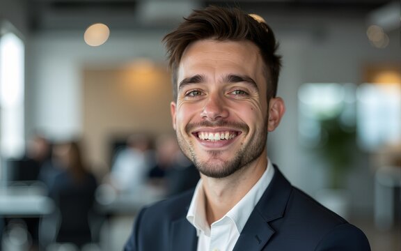 Portrait of a young entrepreneur in office environment. High quality