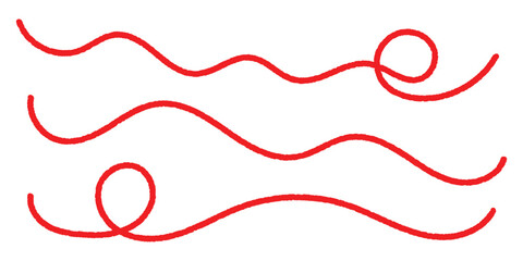 Red thread isolated on a white background. Red silk thread looped in a circle form, symbolizing vector thread of fate.