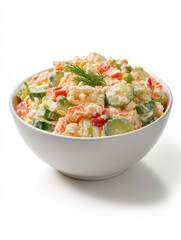 A vibrant bowl of summer salad filled with cucumbers, carrots, and peppers ready to be enjoyed Generative AI