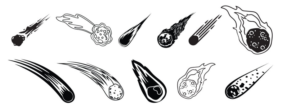 comet icon vector set asteroid illustration sign