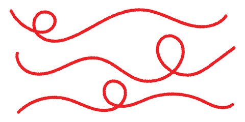 Red thread isolates on a white background. Red silk thread looped in a circle form, symbolizing vector thread of fate in tradition. Line of red yarn, long red thread