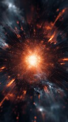 Fototapeta premium Cosmic Inferno: A mesmerizing explosion of cosmic energy and vibrant fiery hues, captured with stunning detail, creating an abstract and awe-inspiring display.