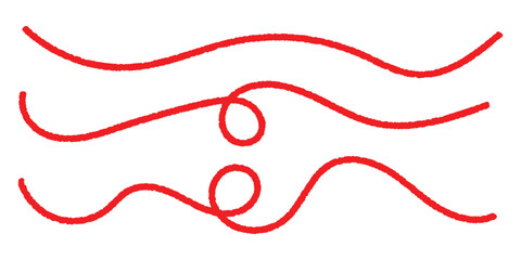 Red thread isolates on a white background. Red silk thread looped in a circle form, symbolizing vector thread of fate in tradition. Line of red yarn, long red thread